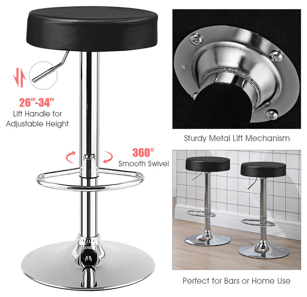 Costway 1 PC Round Bar Stool Adjustable Swivel Pub Chair U Leather W/Footrest