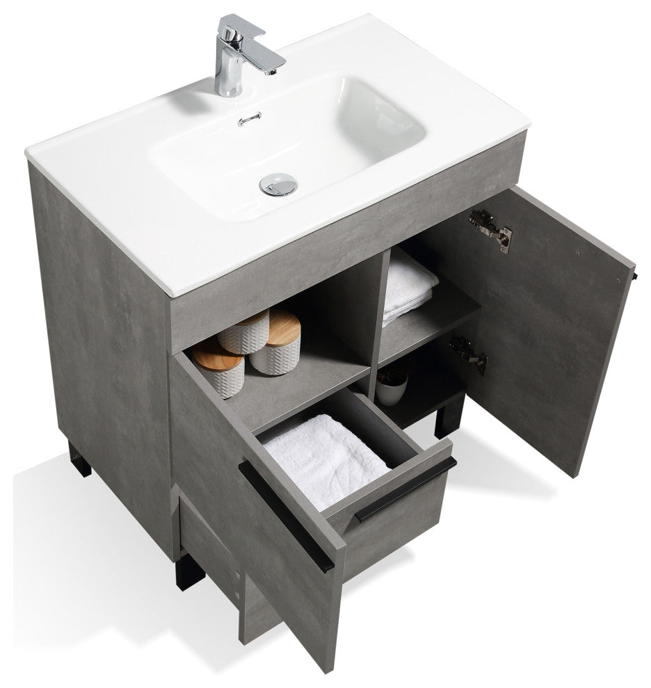 Freestanding Bath Vanity Set, Concrete Grey, Integrated Ceramic Sink, 36"