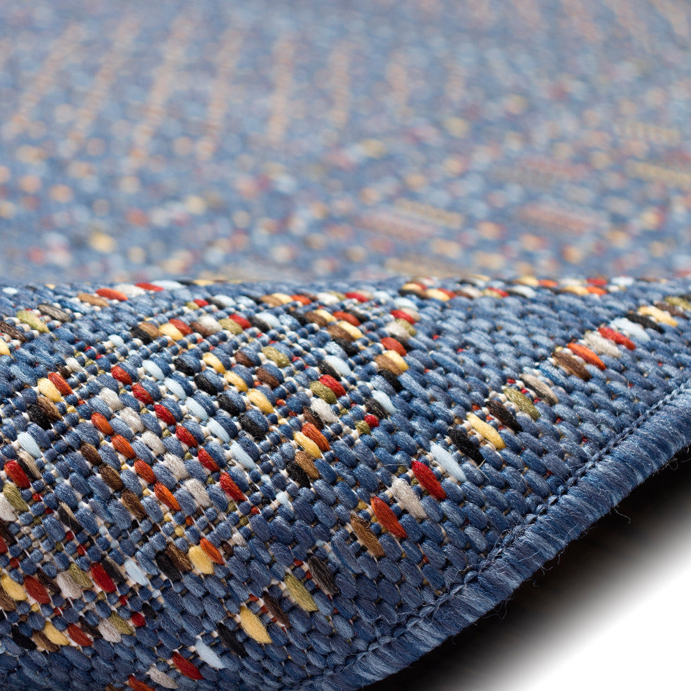 Avena Panel Stripe Indoor/Outdoor Rug, Denim, 1'11"x7'6"