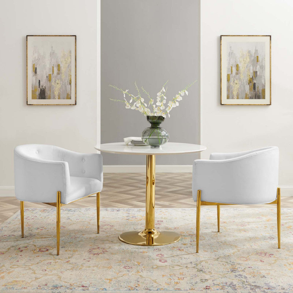 Tufted Accent Chair, Set of 2, Velvet, Metal, White, Modern, Lounge Hospitality