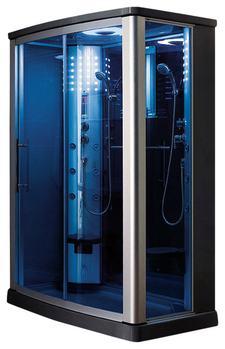 Walk-In Steam Shower, Blue Glass, 54"x35"x85"