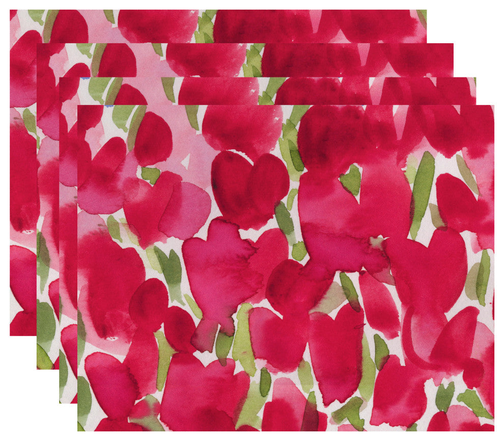Tulip Blossom Floral Print Placemats, Set of 4, 18"x14", Pink