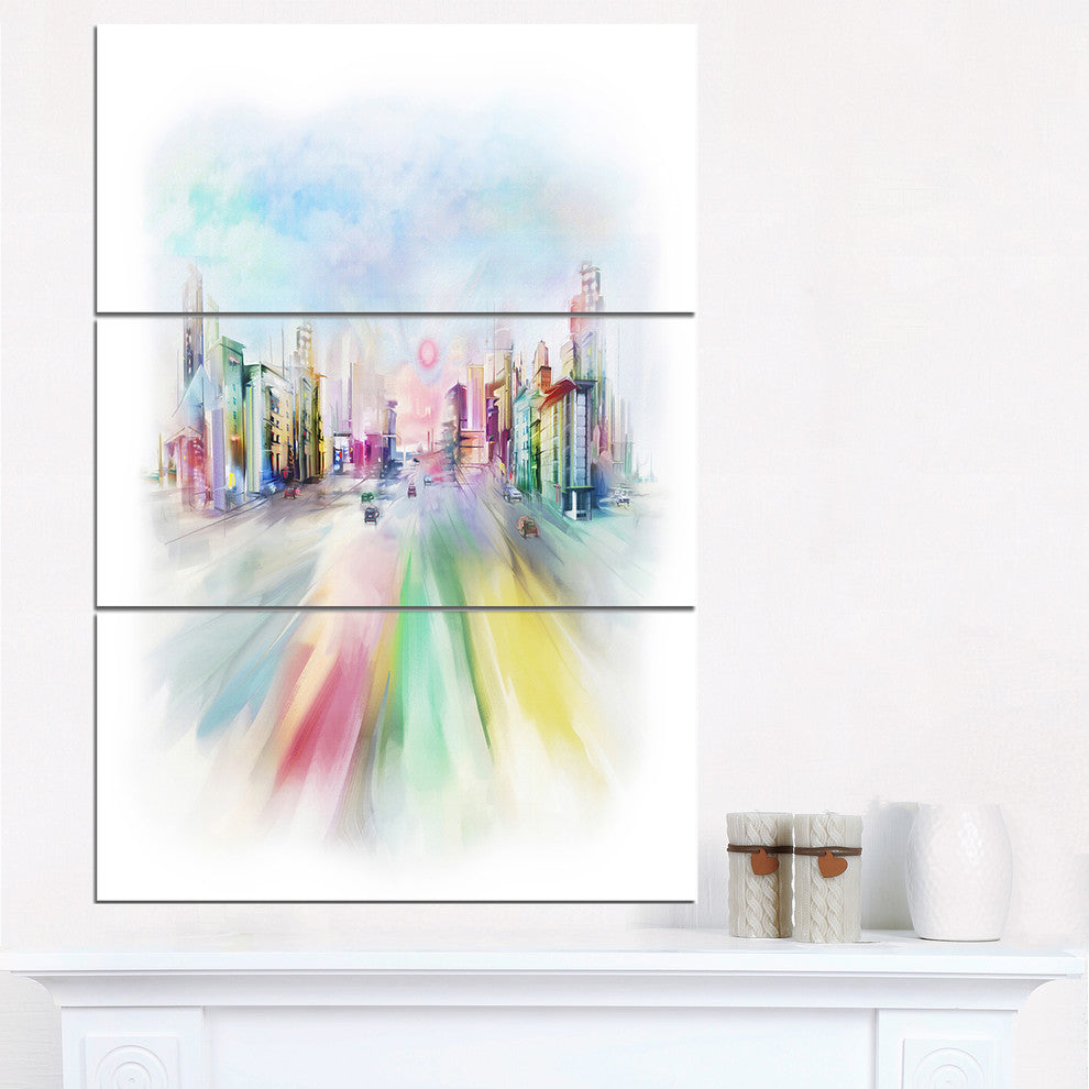 "Silhouette of Big City" Digital Metal Wall Art, 3 Panels, 28"x36"