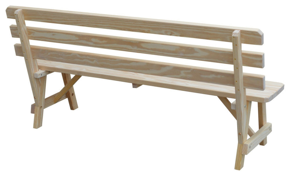 Pine Traditional Backed Bench, Unfinished, 6 Foot