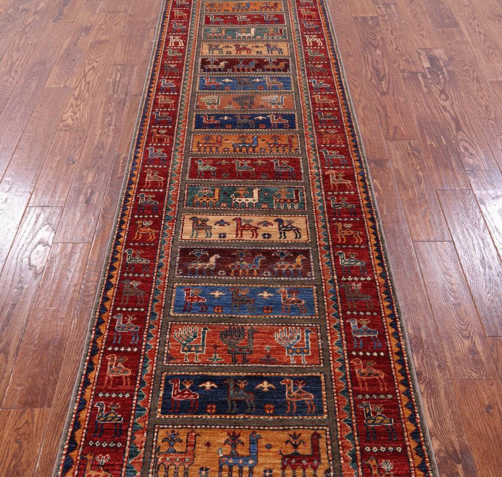 Runner Persian Gabbeh Tribal Hand Knotted Wool Rug 2' 10" X 9' 7" Q9961