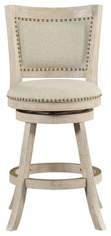 Benzara BM239738 Curved Back Wooden Swivel Counter Stool, Nailhead Trim, Gray