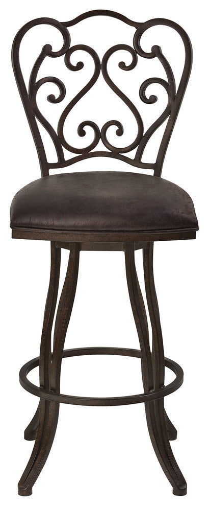Olmost 30" Metal Swivel Barstool, Bandero Espresso Fabric and Auburn Bay Finish