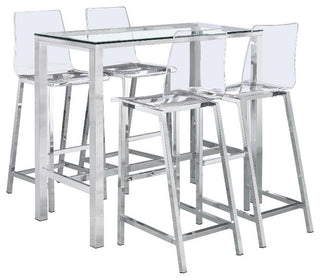 Pemberly Row 5-Piece Modern Glass & Metal Bar Set in Clear and Chrome