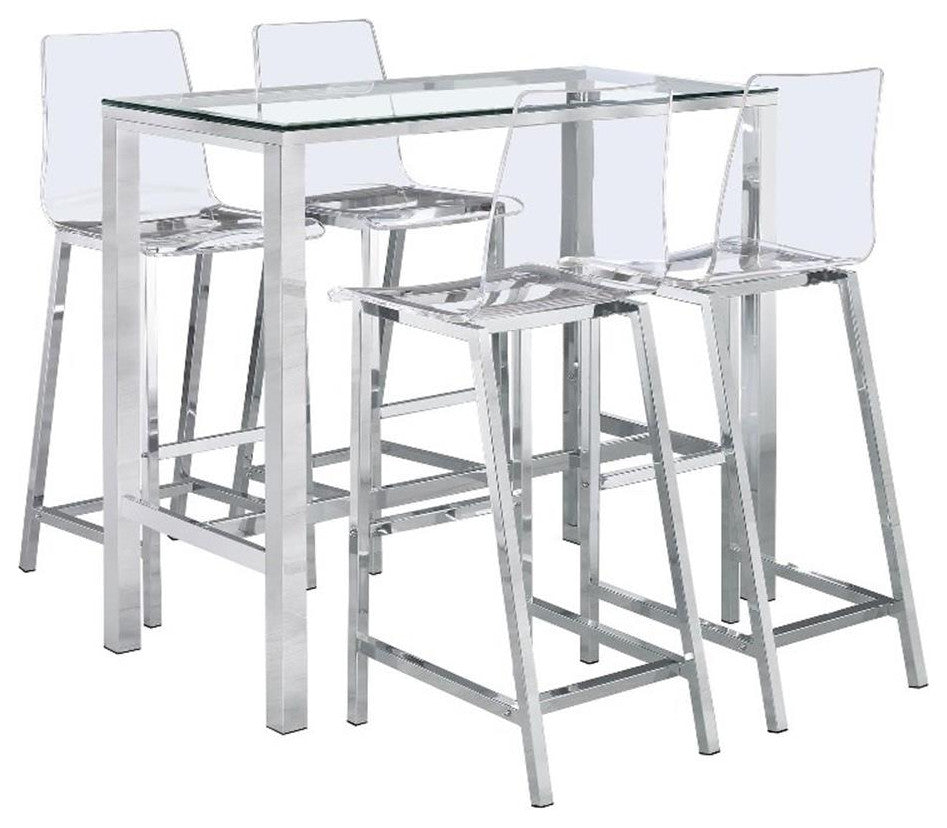 Pemberly Row 5-Piece Modern Glass & Metal Bar Set in Clear and Chrome