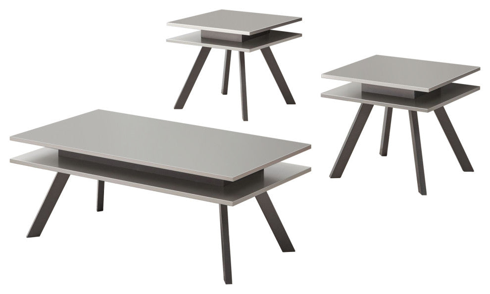 Quan Modern Coffee Table Set With Flared Legs Champagne and Gray Wood