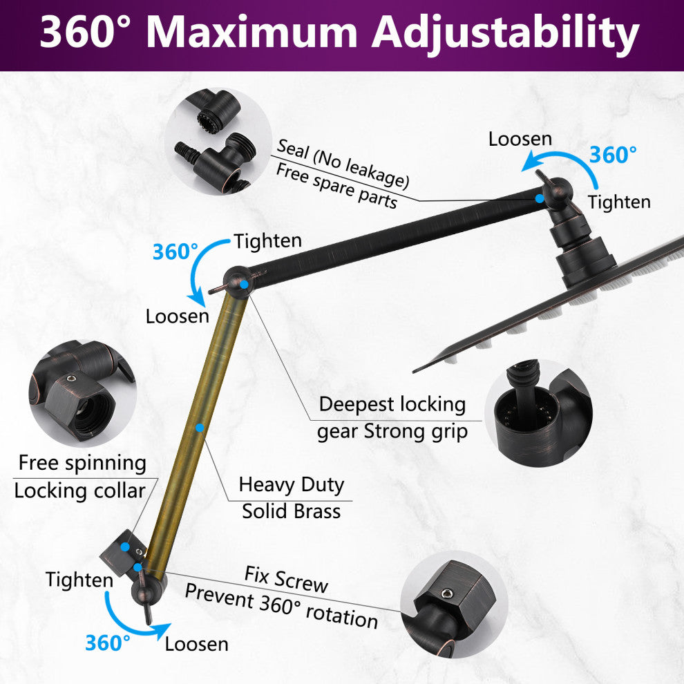 Shower Head Combo with Handheld and 16" Adjustable Extension Arm , Oil-Rubbed Bronze