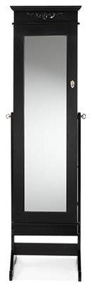 Black Crown Molding Top Free Standing Full Length Cheval Mirror Jewelry Armoire