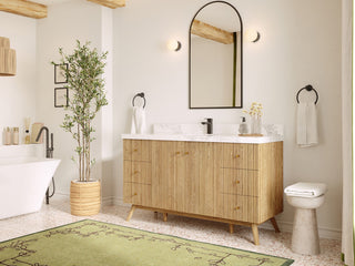 Pasadena Oak 60" Single Bathroom Vanity, White 2" Carrara Quartz