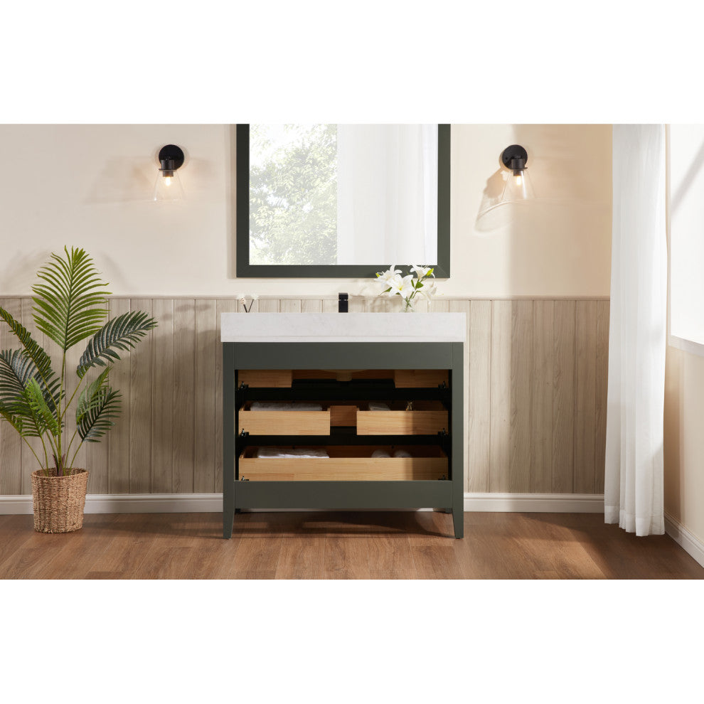 Legion Furniture WS2518 Series Bathroom Sink Vanity, Pewter Green, 42", Artificial Stone Top, Single Sink