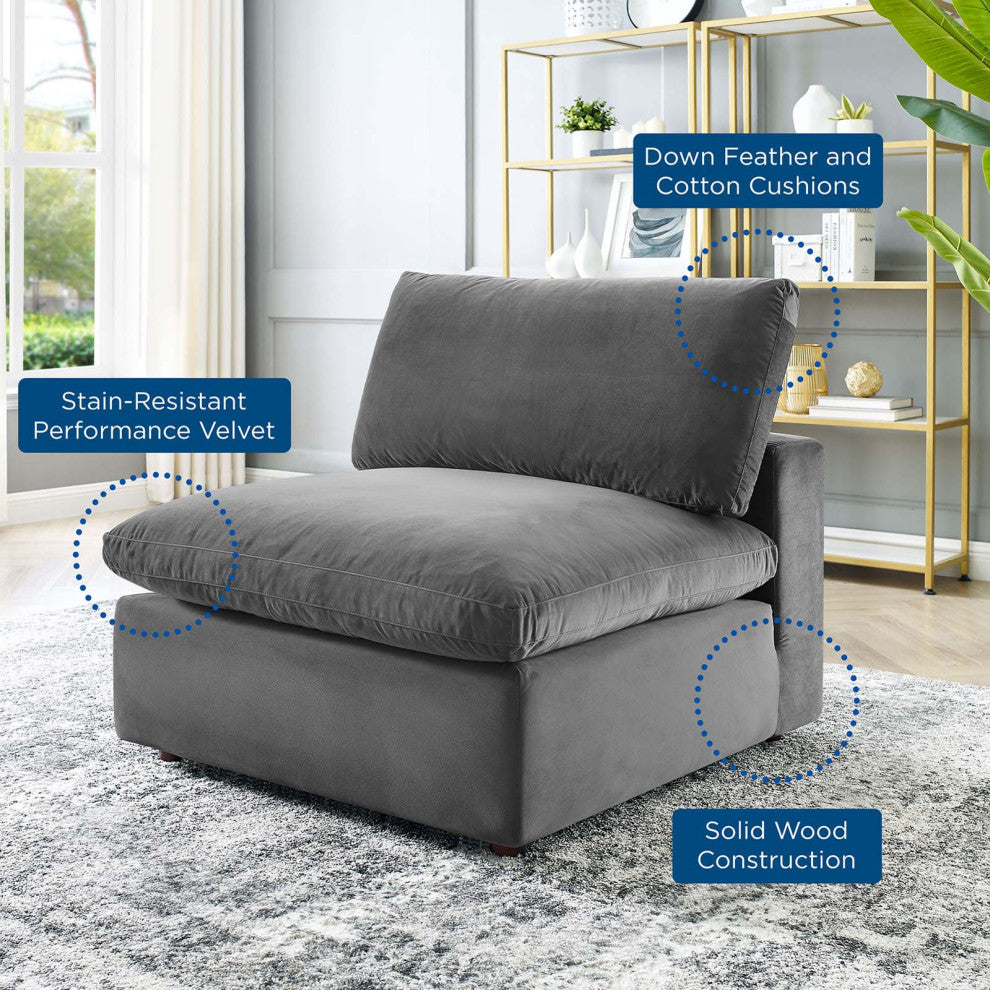 Sofa Middle Chair, Velvet, Gray, Modern, Living Lounge Hotel Hospitality