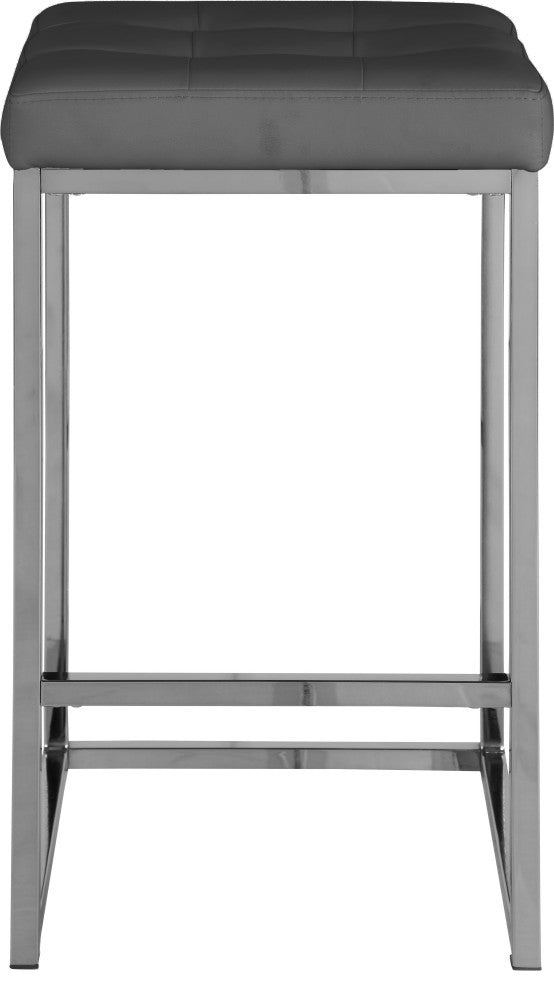 Nicola Counter Stool, Set of 2, Gray, Vegan Leather, Chrome Base