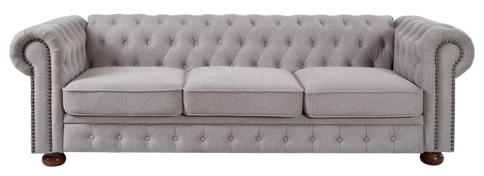 TATEUS linen fabric Chesterfield Large sofa Modern 3 Seater Couch Light Grey