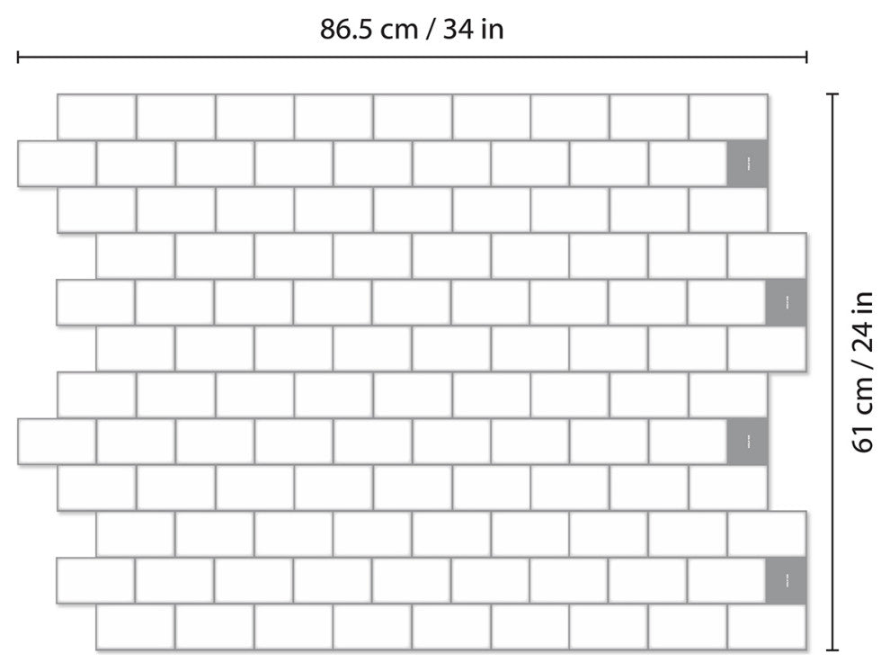 12"x6" Classic Brick Brilliant White Glossy 3D Tile Stickers, Set of 12
