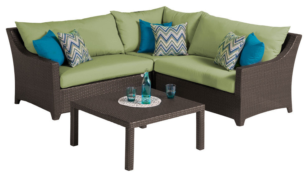 Deco 4 Piece Aluminum Outdoor Patio Corner Sectional Set, Ginkgo Green