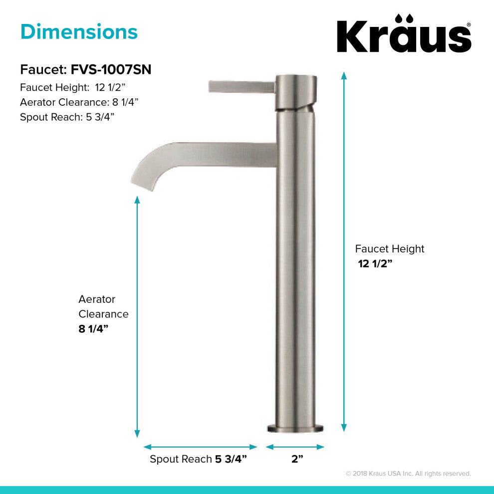Ramus Single Handle 1-Hole Vessel Bathroom Faucet, Satin Nickel