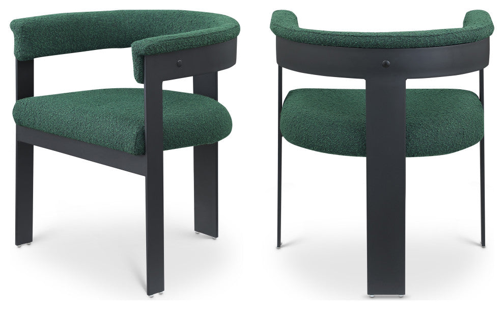 Romeo Upholstered Dining Chair, Set of 2, Green, Boucle Fabric, Matte Black