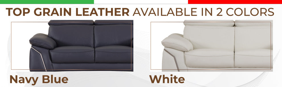 Lazio Contemporary Genuine Italian Leather Loveseat Navy