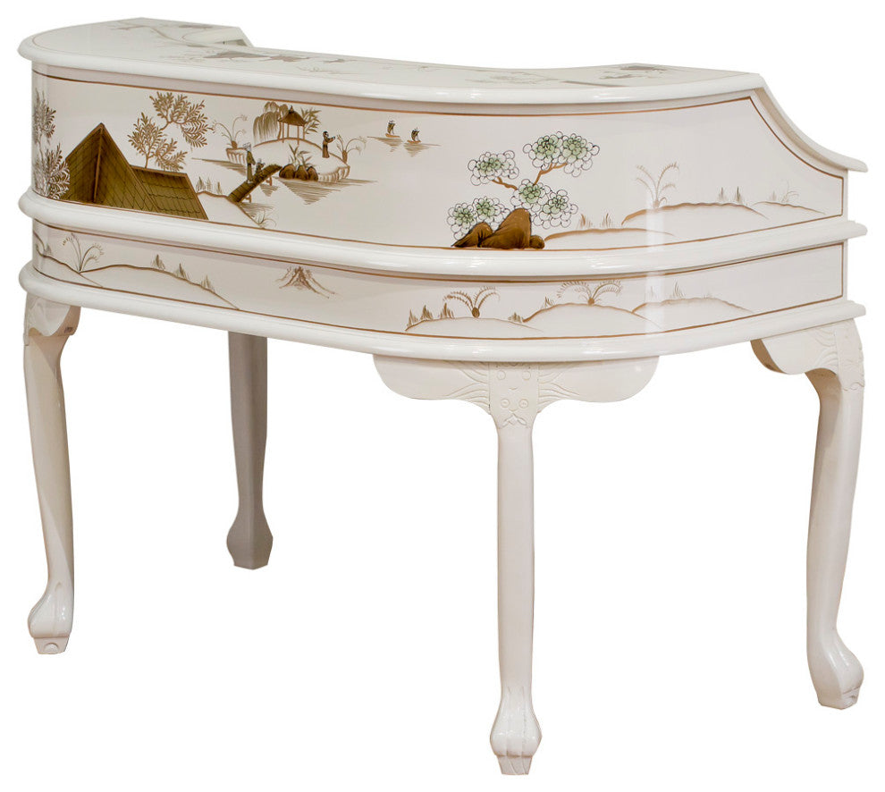 White Lacquer Chinoiserie Harpsichord Style Oriental Desk Set