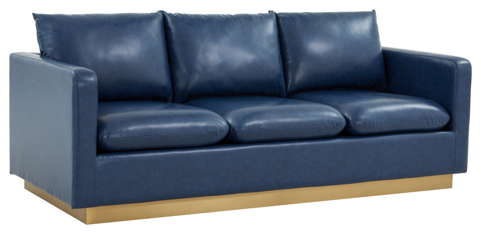 Leisuremod Nervo Modern Mid-Century Upholstered Leather Sofa With Gold Frame