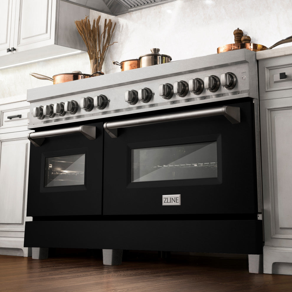 ZLINE 60" Dual Fuel Range, DuraSnow With Black Matte Door RAS-BLM-60