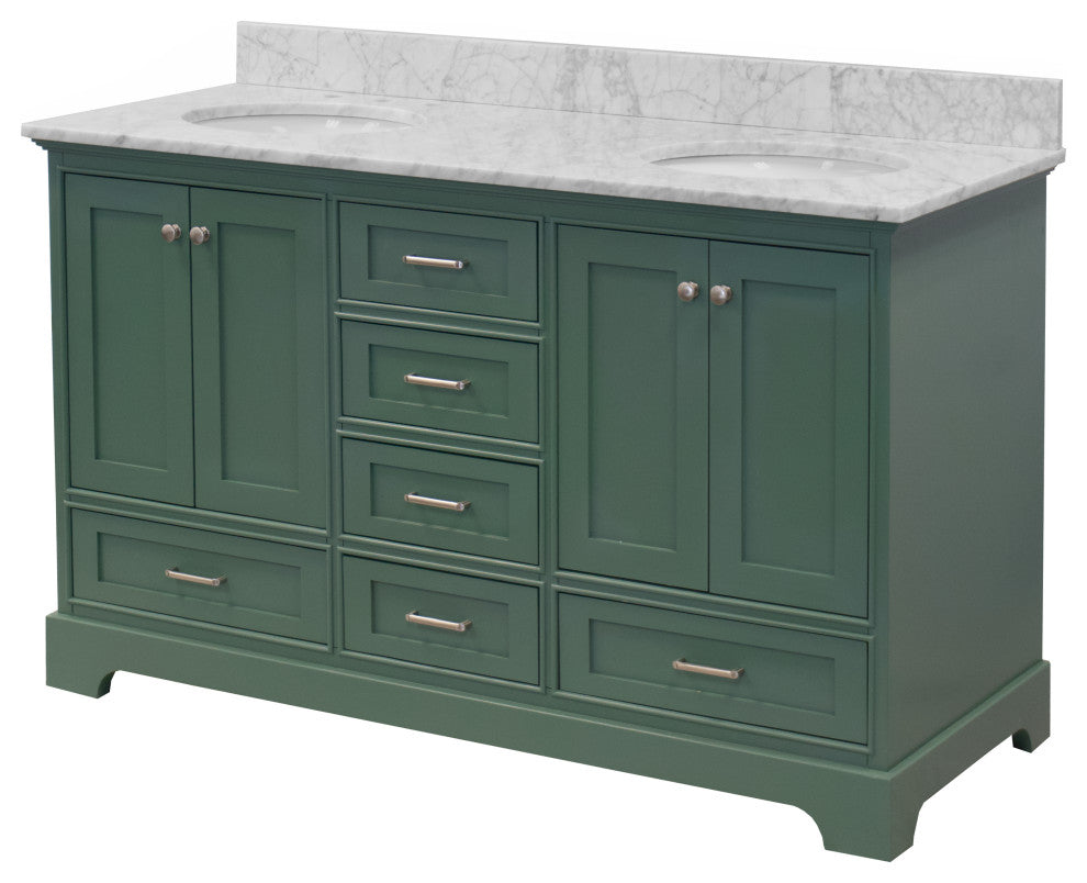 Harper 60" Bathroom Vanity, Sage Green, Carrara Marble, Double