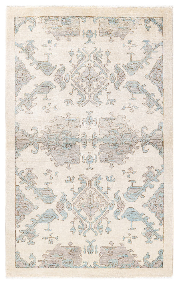 Eclectic, One-of-a-Kind Hand-Knotted Area Rug Ivory, 4'1"x6'6"