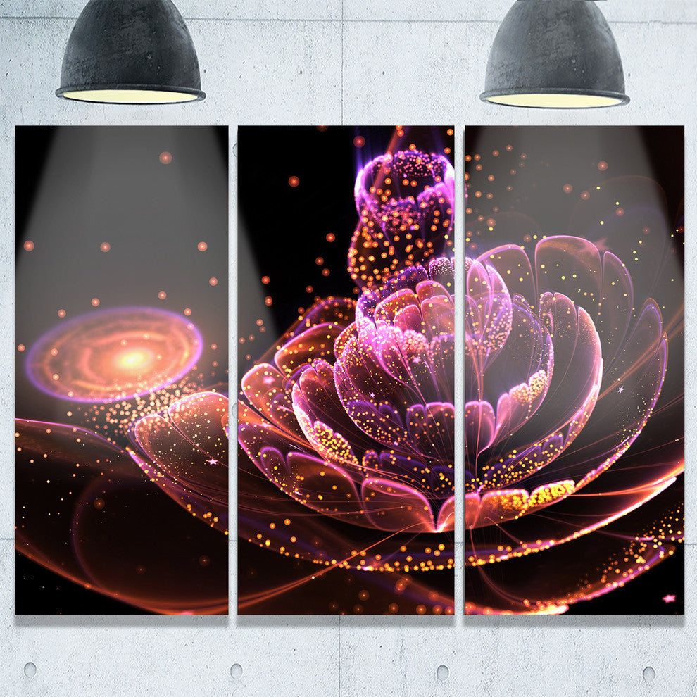 "Fractal Flower Illuminated Purple Art" Metal Wall Art, 3 Panels, 36"x28"