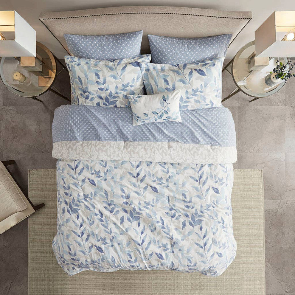 Madison Park Essentials Sofia Botanical Complete Comforter and Sheet Set, Blue