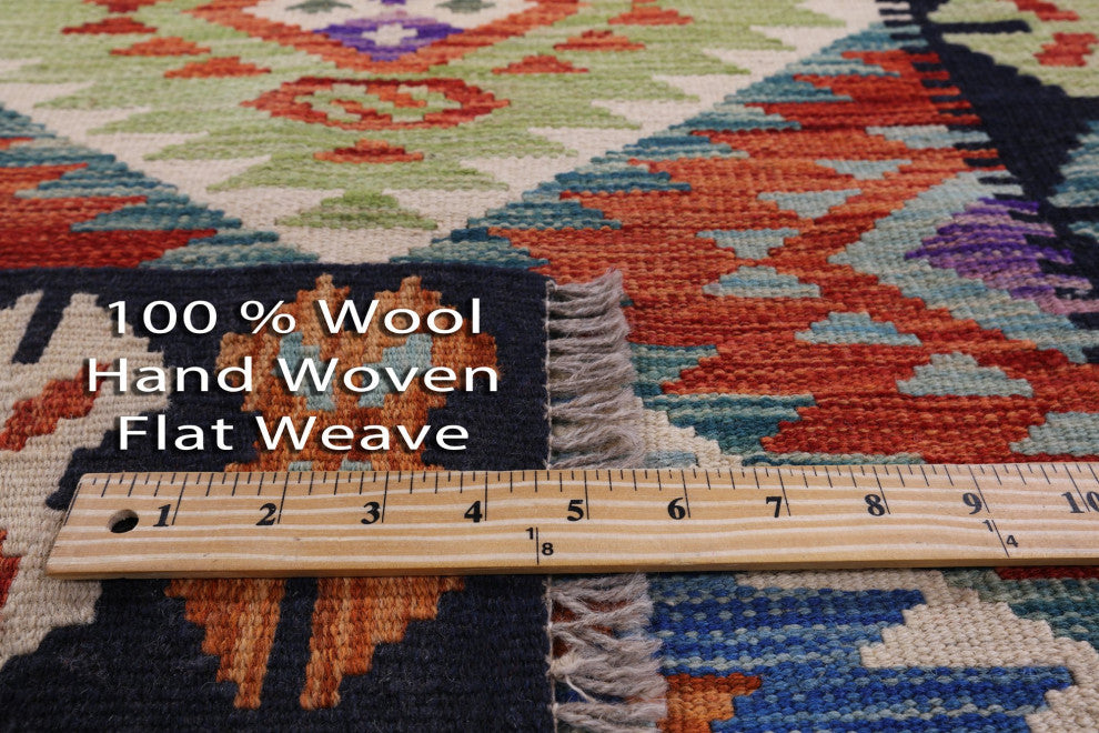 2' 8" X 10' 2" Wool On Wool Reversible Kilim Flat Weave Runner Rug Q9461