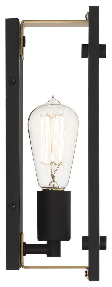 Hayward 1-Light Wall Sconce, Matte Black With Warm Brass Accents