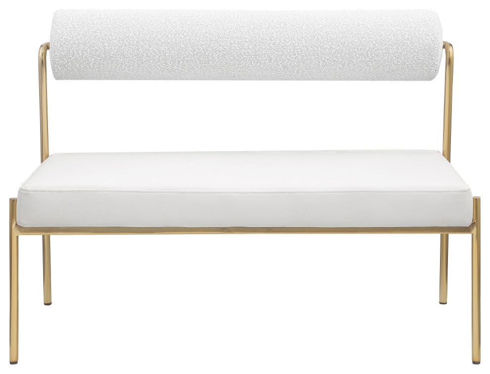 Carly Vegan Leather Upholstered Vegan Leather Bench, Cream