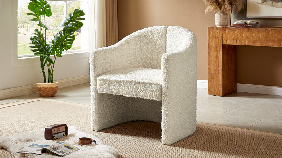 GDF Studio Camellia Contemporary Boucle Barrel Club Chair, White, Single