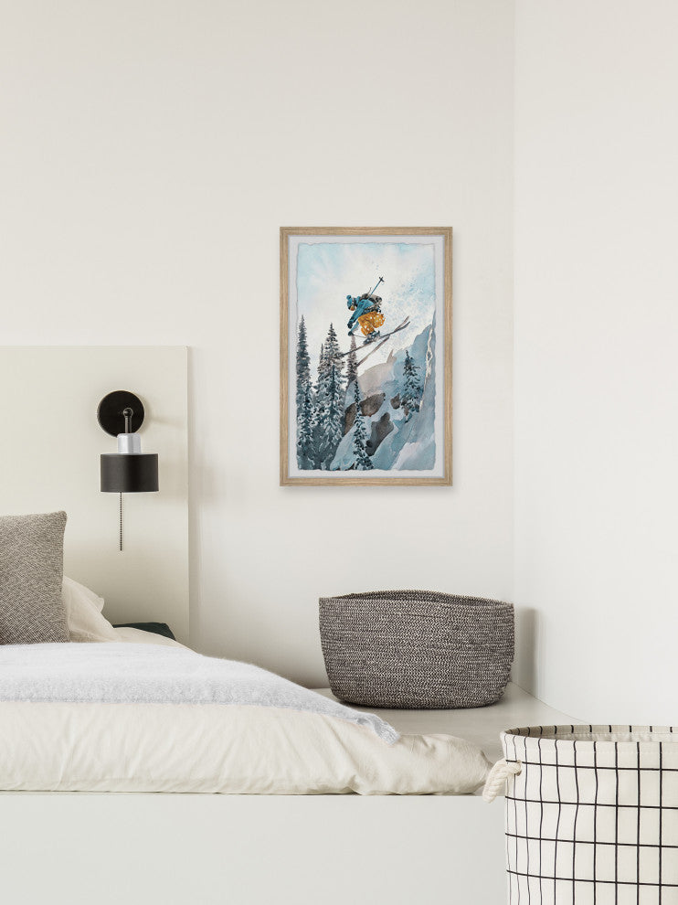 "Vertical Ski Drop" Framed Painting Print, 12x18