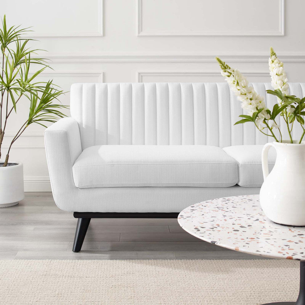 Tufted Loveseat Sofa, Fabric, White, Modern, Living Lounge Hotel Hospitality