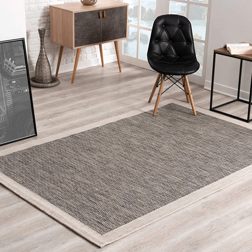 3' X 10' Sand And Gray Distressed Border Area Rug