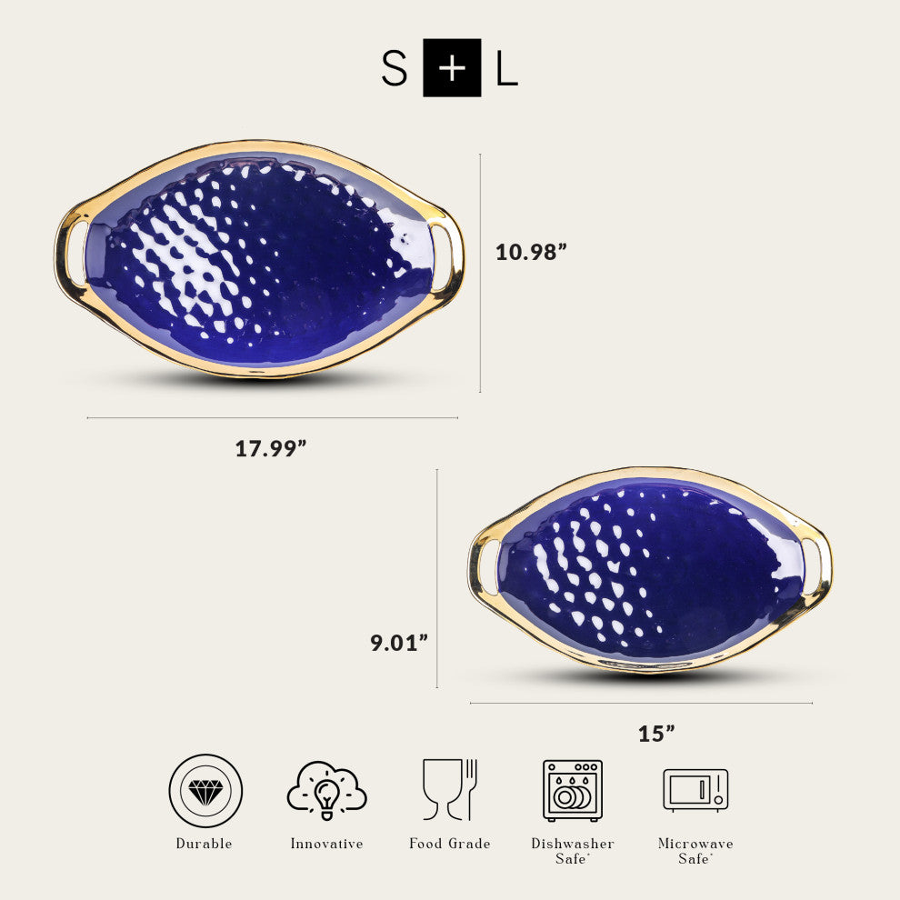 2-Piece Stone Lain Florian Porcelain Serving Plate Set, Blue