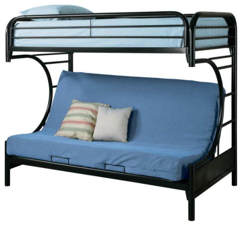 Twin Over Futon Bunk Bed, High Gloss Black