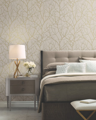Beige & Gold Trees Silhouette Wallpaper