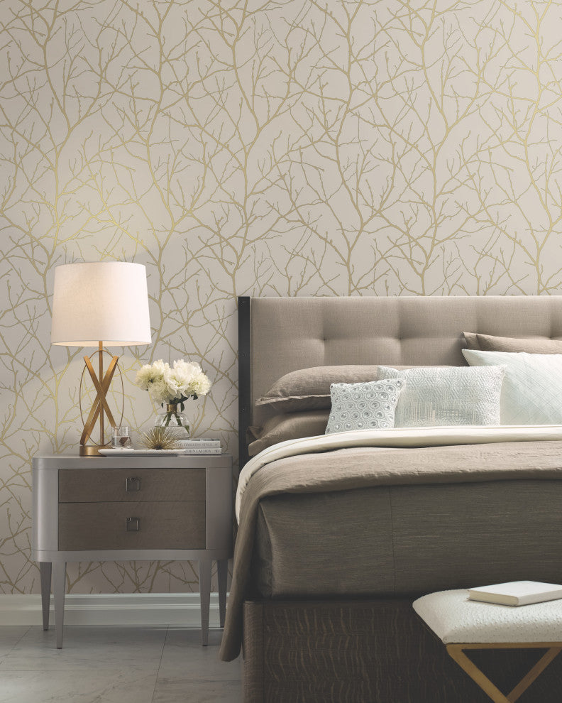 Beige & Gold Trees Silhouette Wallpaper