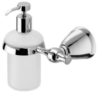 Frosted Glass Soap Dispenser With Polished Chrome Wall Mount and Hand Pump