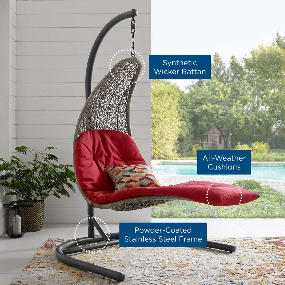 Light Gray Red Landscape Hanging Chaise Lounge Outdoor Patio Swing Chair