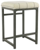 Metal Open Back Counter Stool with Fabric Upholstered Padded Seat, Cream & Black