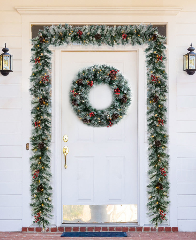 2-Pack 9' Pre-Lit Christmas Garland with 50 Warm White Lights with Timer