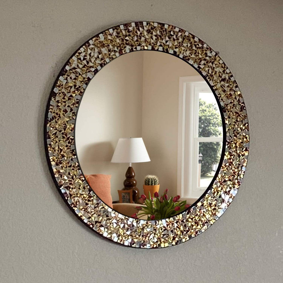 DecorShore 24" Decorative Mosaic Glass Wall Mirror (Golden Sands)