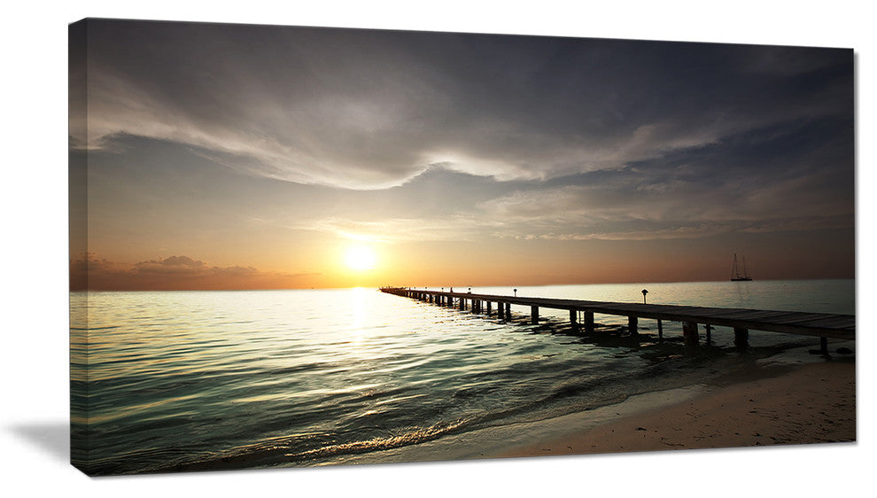 "Long Boardwalk in The Cloudy Dark Sea" Sea Bridge Wall Art, 40"x20"